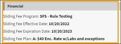 Visit Summary Financial section with a yellow highlight box around it.